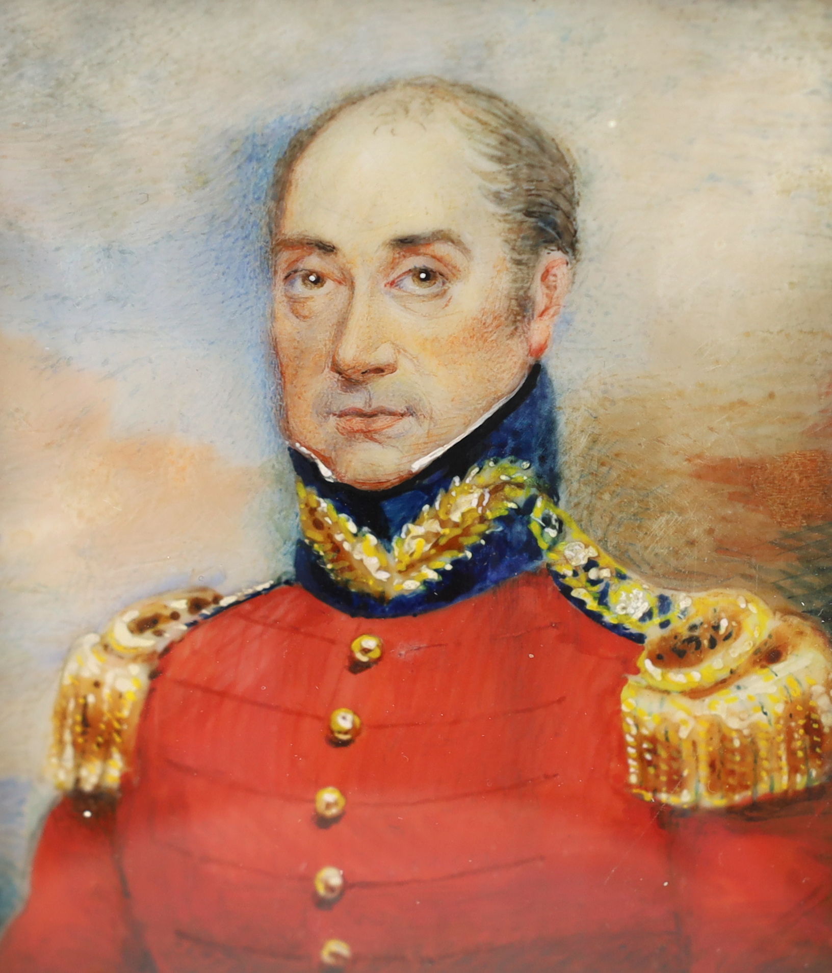 James Heath Millington (Irish, 1799-1872), Portrait miniature of an army officer, watercolour on ivory, 9 x 7.2cm. CITES Submission reference D474HV9E